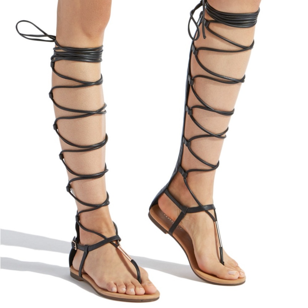 Gladiator-style lace up flat black sandals